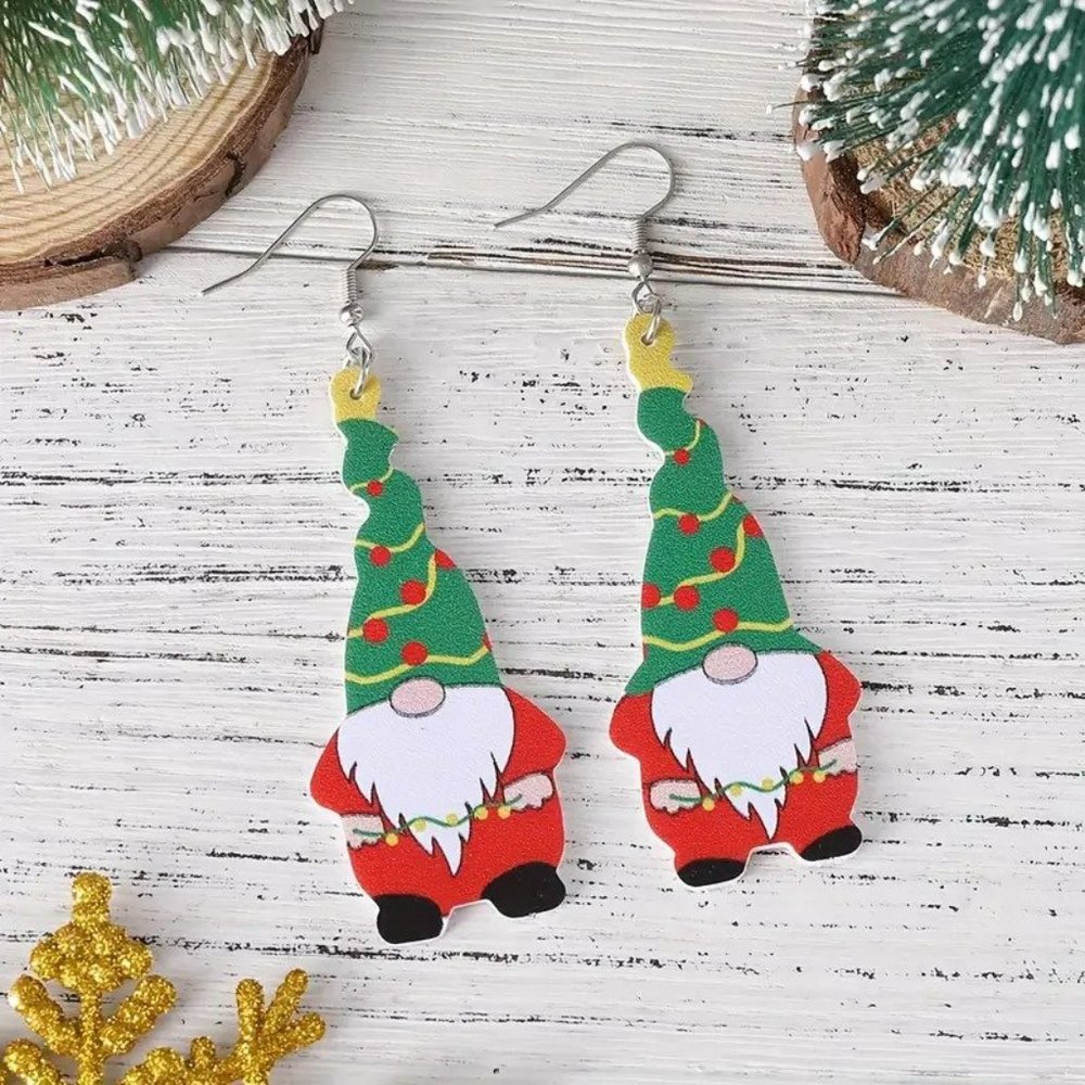 Christmas Gnomes Dangle Earrings Tree Hat